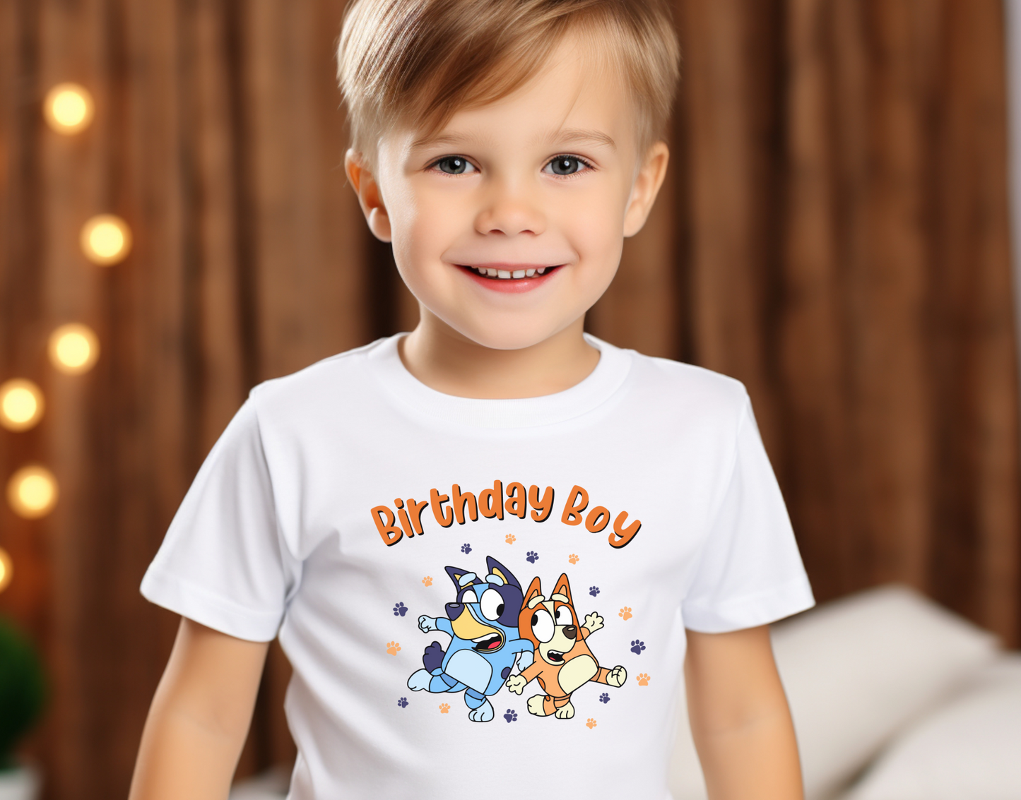 Bluey Birthday Boy Orange Words Kids DTF Transfer