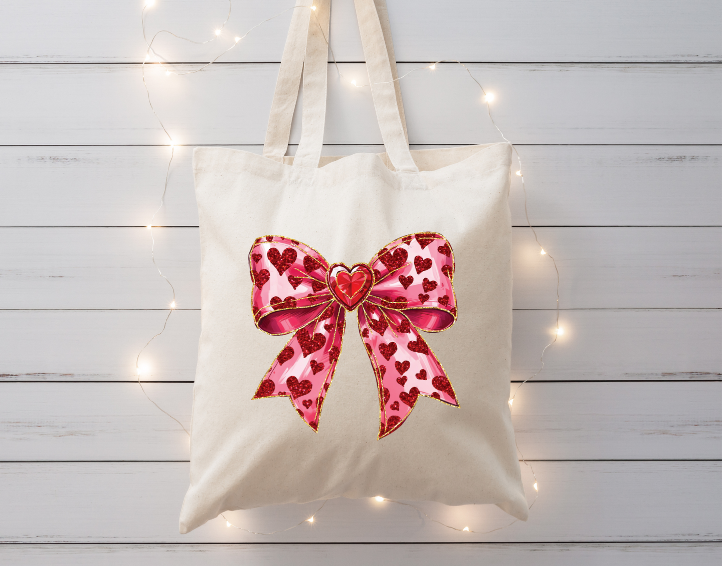 Bow Glittery Red Hearts DTF Transfer