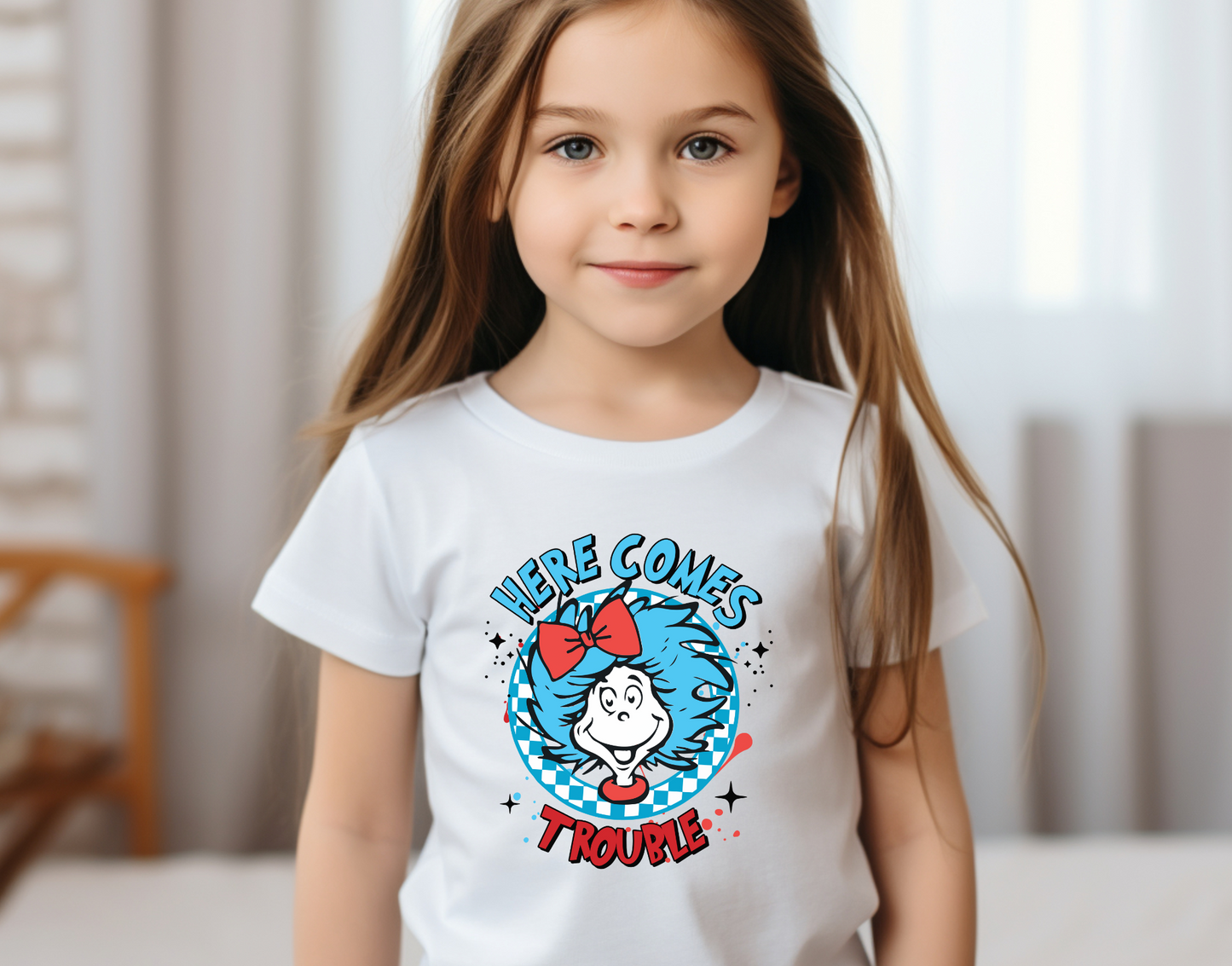 Dr. Seuss Here Comes Trouble Girl DTF Transfer