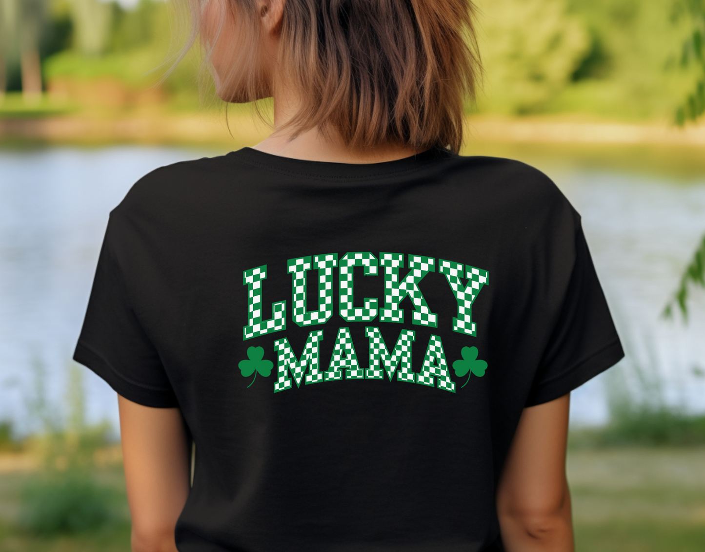 Lucky Mama Plaid Green and White DTF Transfer