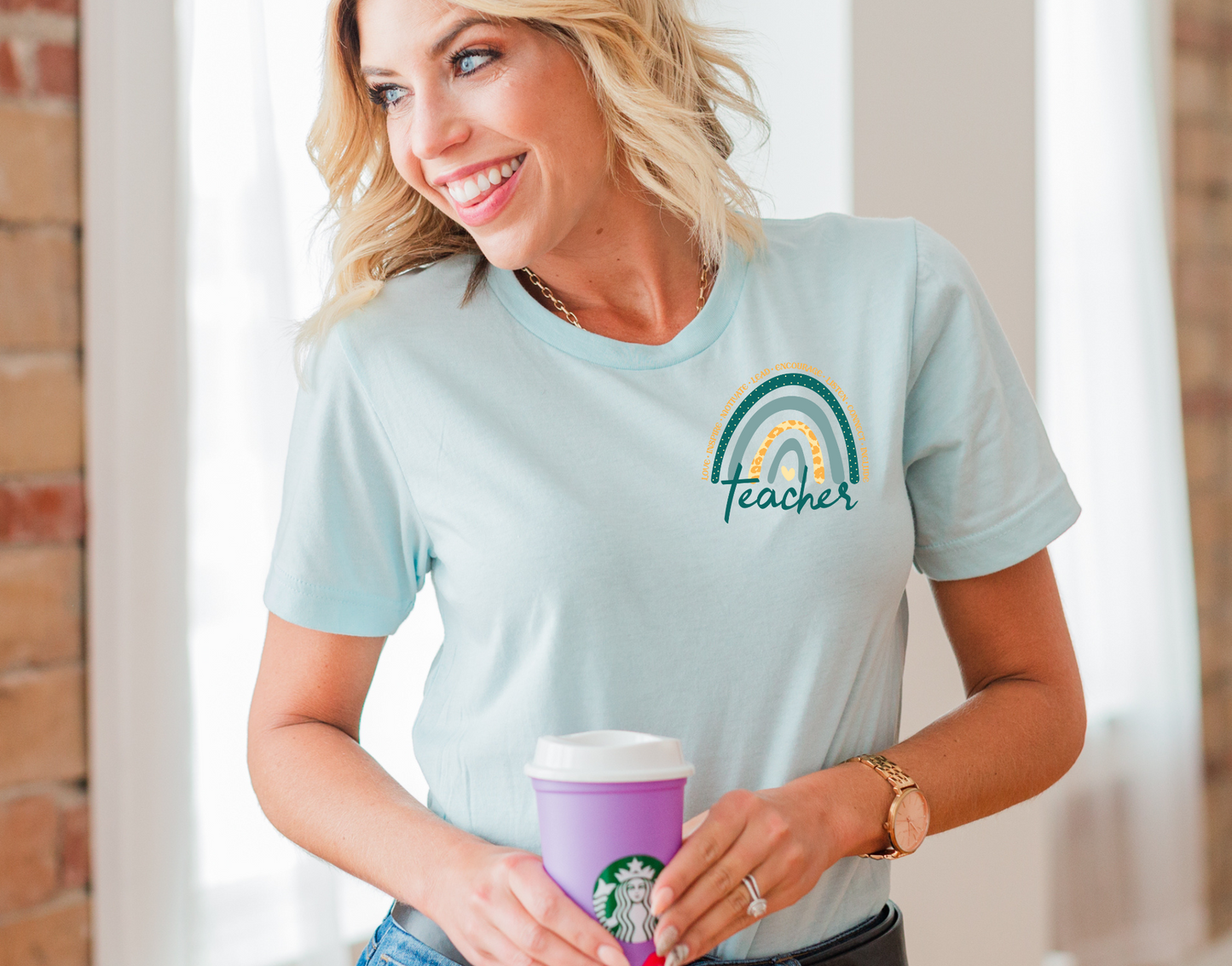 Love Inspire Motivate Teacher Rainbow Pocket DTF Transfer