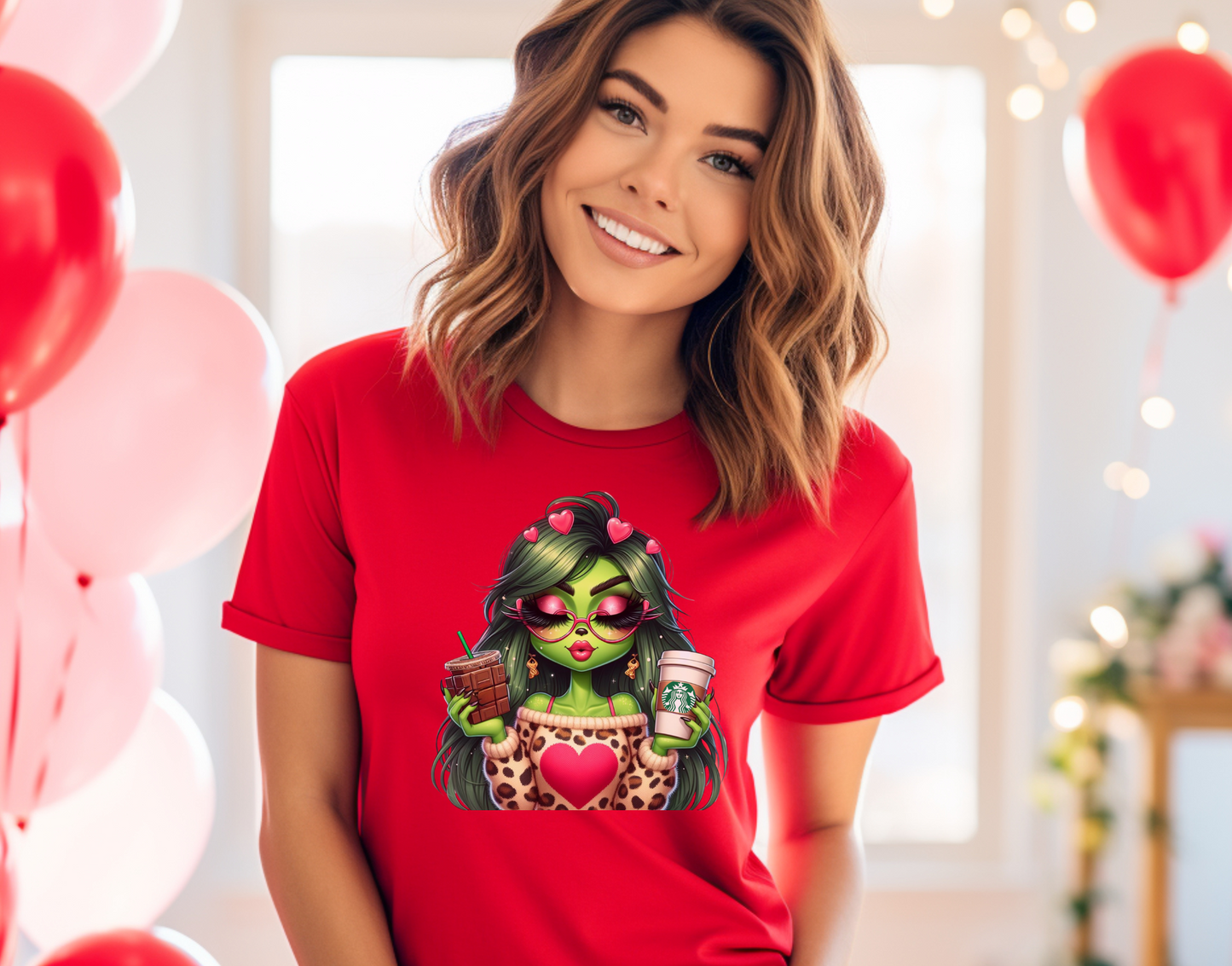 The Grinch Girl Leopard Valentines DTF Transfer