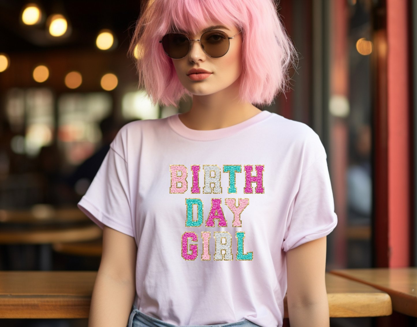 Birthday Girl Colourful Glitter DTF Transfer