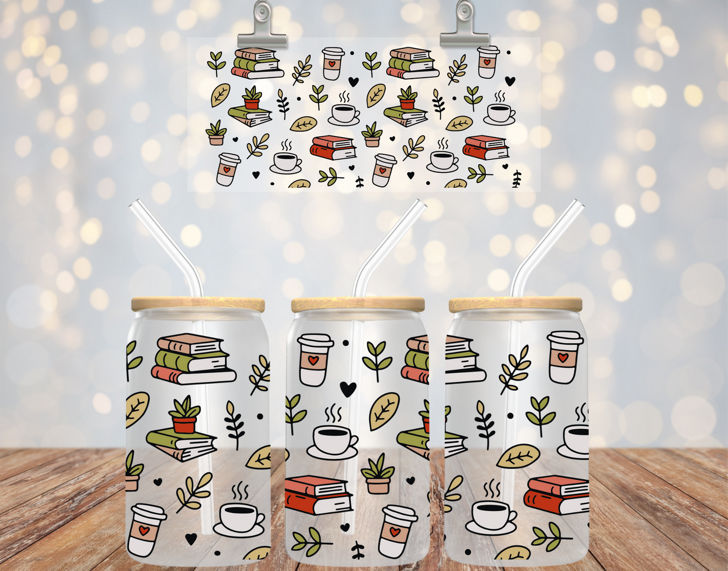 Books Coffee Plant UV DTF Transfer