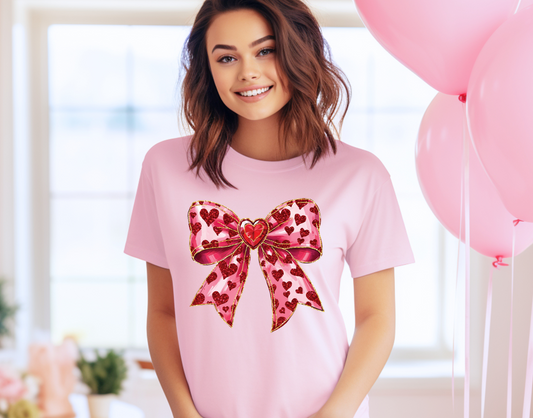 Bow Glittery Red Hearts DTF Transfer