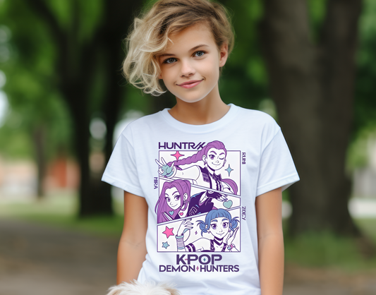 Huntrix Kpop DH White Purple Three Kids DTF Transfer