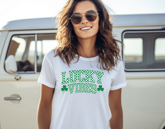 Lucky Vibes Plaid Green and White DTF Transfer