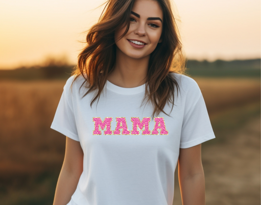 Mama Dark Pink and Gold Glitter DTF Transfer