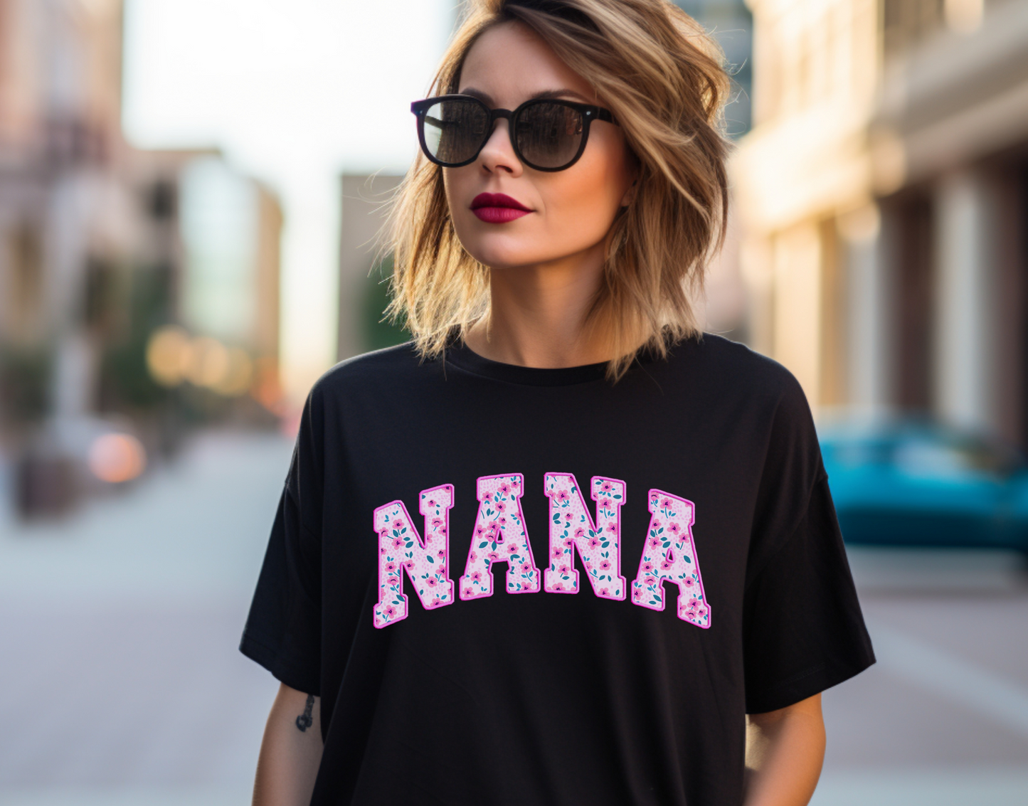 Nana Faux Stitch Pink Floral DTF Transfer