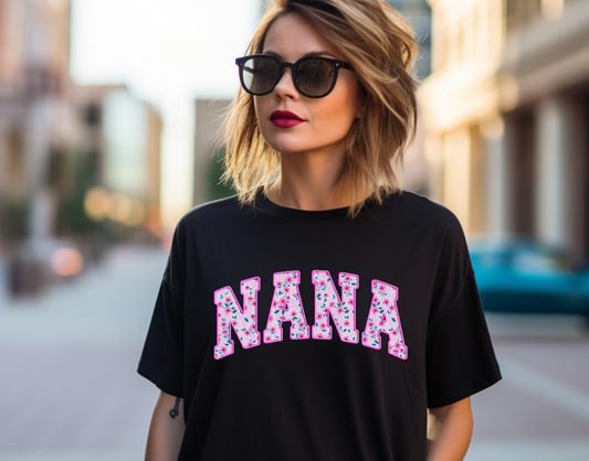 Nana Faux Stitch Pink Floral DTF Transfer