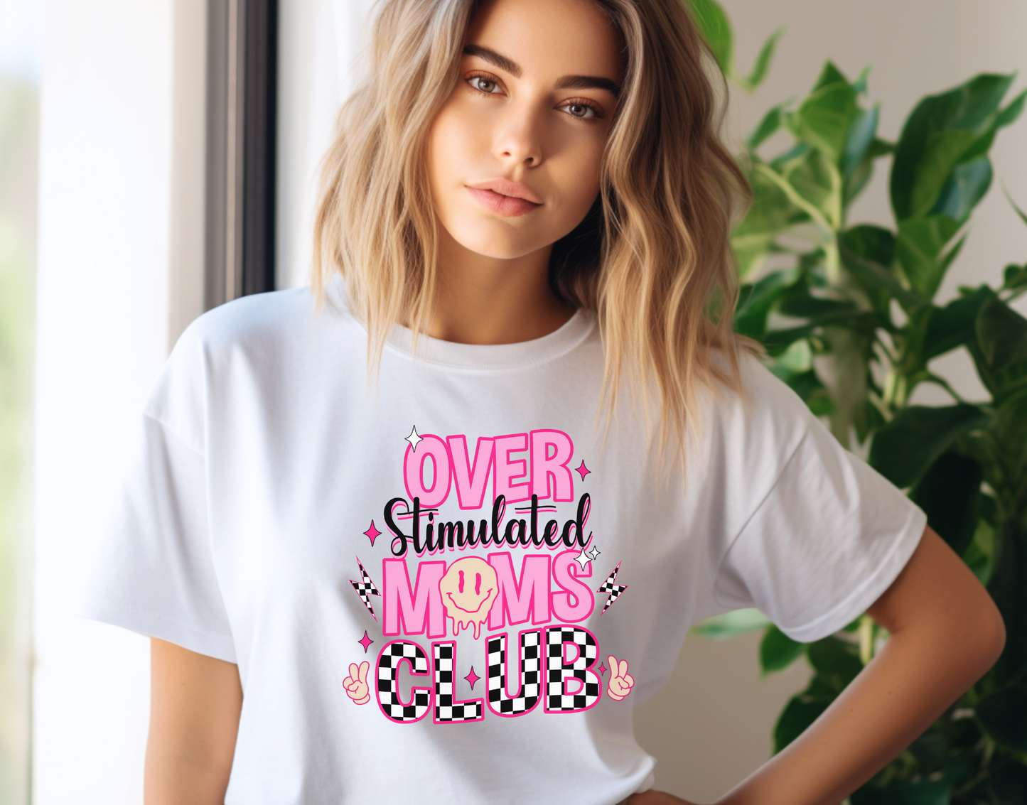 Overstimulated Moms Club Plaid and Pink DTF Transfer