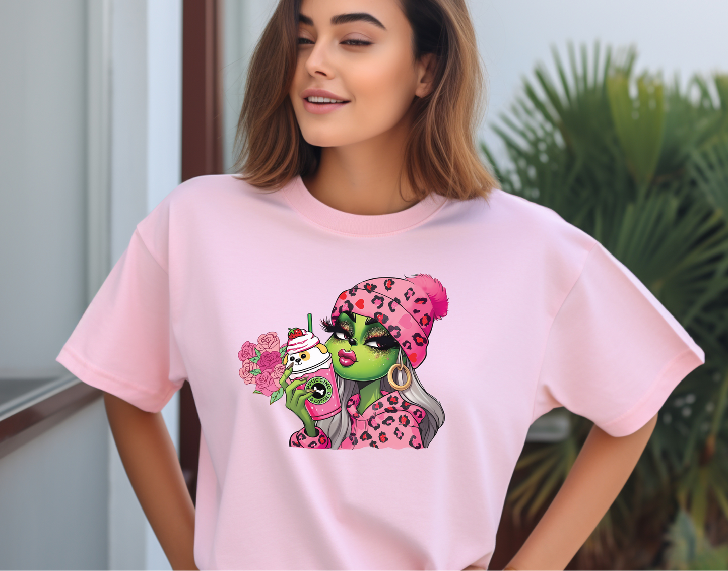 The Grinch Girl Pink Leopard Valentines DTF Transfer