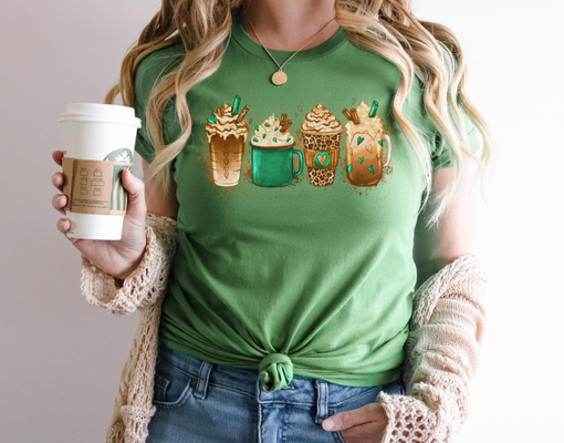 Coffee Latte Green Hearts DTF Transfer